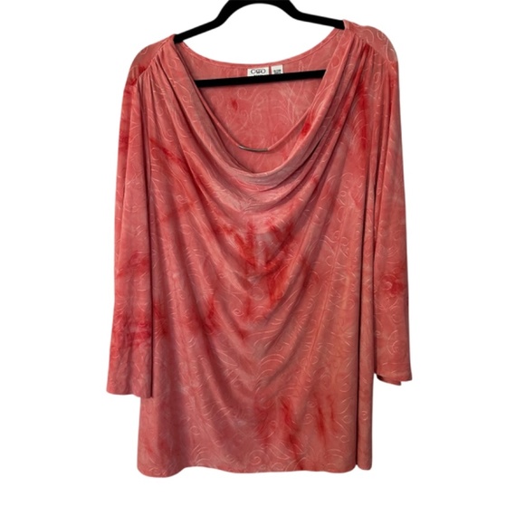 Cato Woman Salmon Pink Detailed 3/4 Sleeve Rounded Neck Blouse Sz 22/24W GUC - Picture 1 of 8